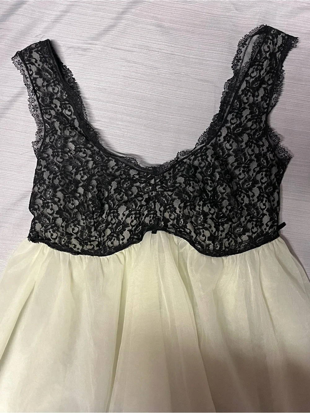 Vintage 1970s Penny Rich Creations Babydoll Chemise Panty Set M Green Black Lace